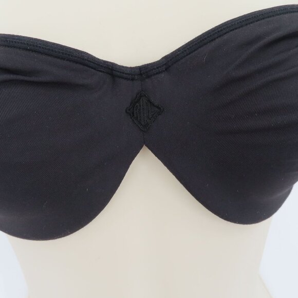 VTG Ralph Lauren 36C Bra Strapless Underwire Black Embroidered Slinky Smooth Y2K - Picture 3 of 11